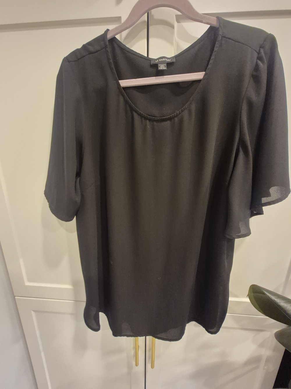 le chateau Black Chiffon Flutter Sleeve Blouse